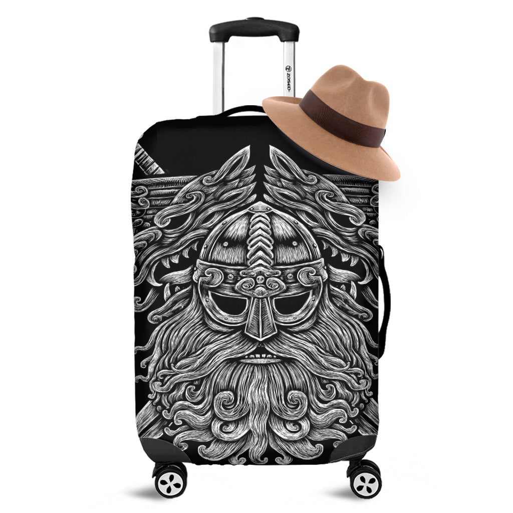 Black And White Odin With Wolfs Print Luggage Cover