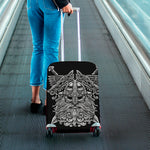Black And White Odin With Wolfs Print Luggage Cover