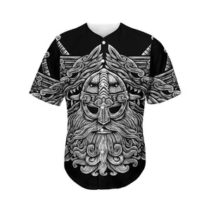 Black And White Odin With Wolfs Print Men's Baseball Jersey