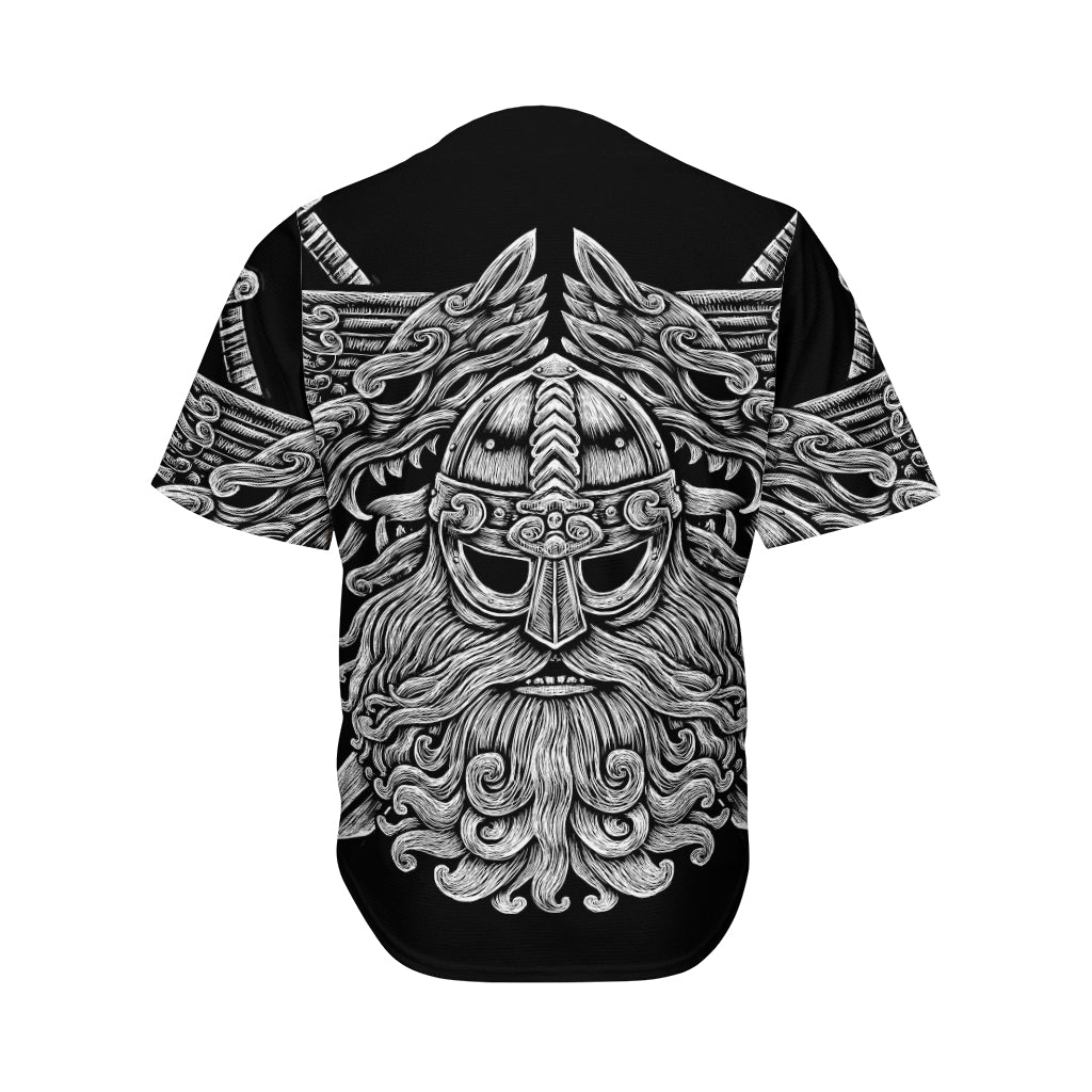 Black And White Odin With Wolfs Print Men's Baseball Jersey