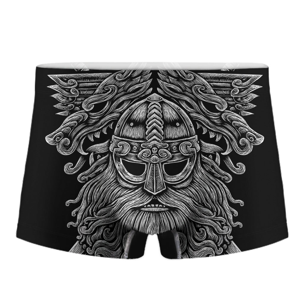 Black And White Odin With Wolfs Print Men's Boxer Briefs