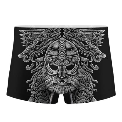 Black And White Odin With Wolfs Print Men's Boxer Briefs