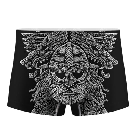 Black And White Odin With Wolfs Print Men's Boxer Briefs