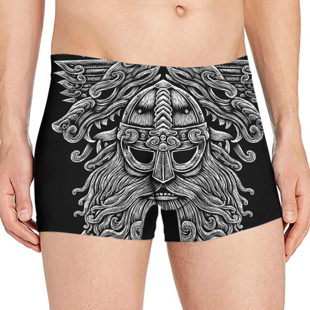 Black And White Odin With Wolfs Print Men's Boxer Briefs