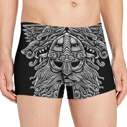 Black And White Odin With Wolfs Print Men's Boxer Briefs