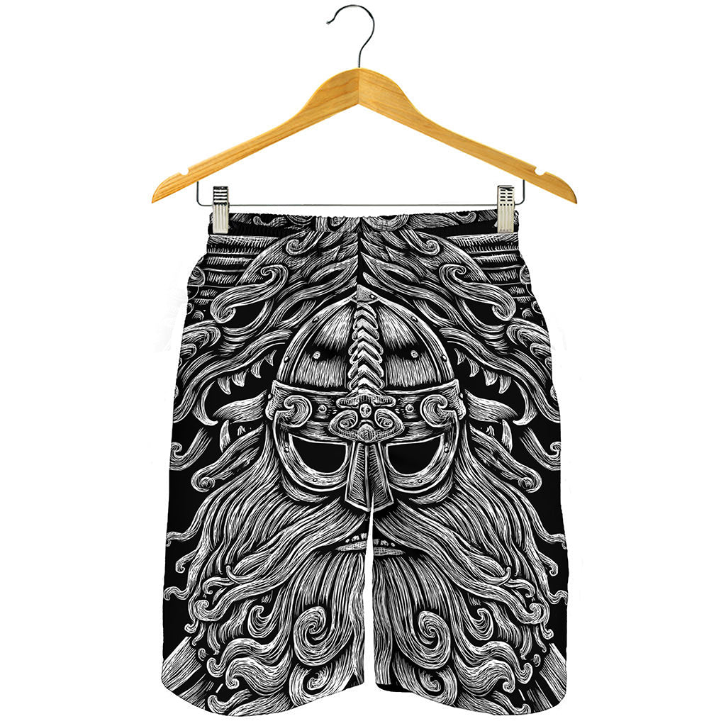 Black And White Odin With Wolfs Print Men's Shorts
