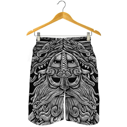 Black And White Odin With Wolfs Print Men's Shorts