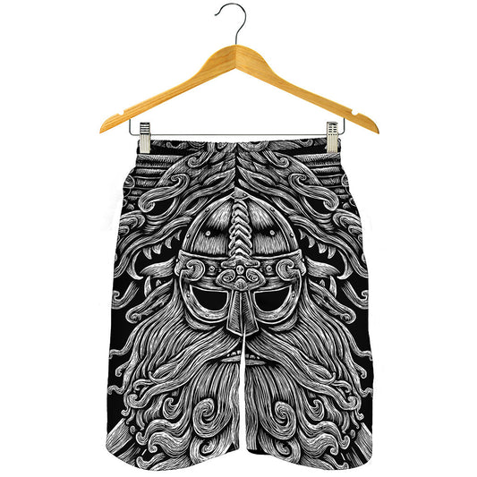 Black And White Odin With Wolfs Print Men's Shorts