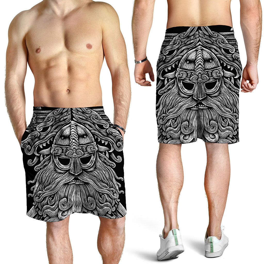 Black And White Odin With Wolfs Print Men's Shorts
