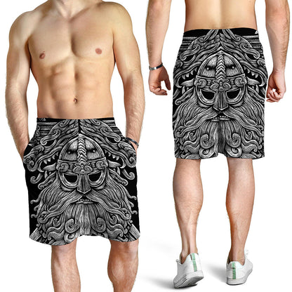 Black And White Odin With Wolfs Print Men's Shorts
