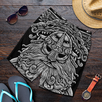 Black And White Odin With Wolfs Print Men's Shorts