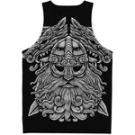 Black And White Odin With Wolfs Print Men's Tank Top