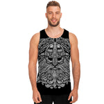 Black And White Odin With Wolfs Print Men's Tank Top