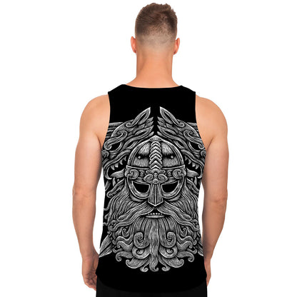 Black And White Odin With Wolfs Print Men's Tank Top