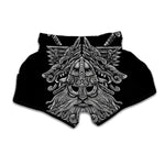 Black And White Odin With Wolfs Print Muay Thai Boxing Shorts