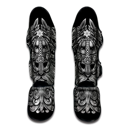 Black And White Odin With Wolfs Print Muay Thai Shin Guard