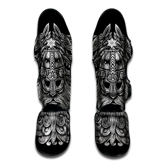 Black And White Odin With Wolfs Print Muay Thai Shin Guard