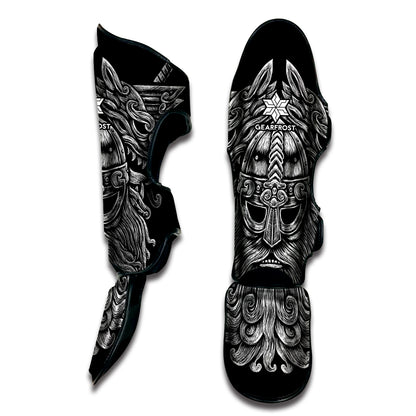 Black And White Odin With Wolfs Print Muay Thai Shin Guard