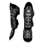 Black And White Odin With Wolfs Print Muay Thai Shin Guard