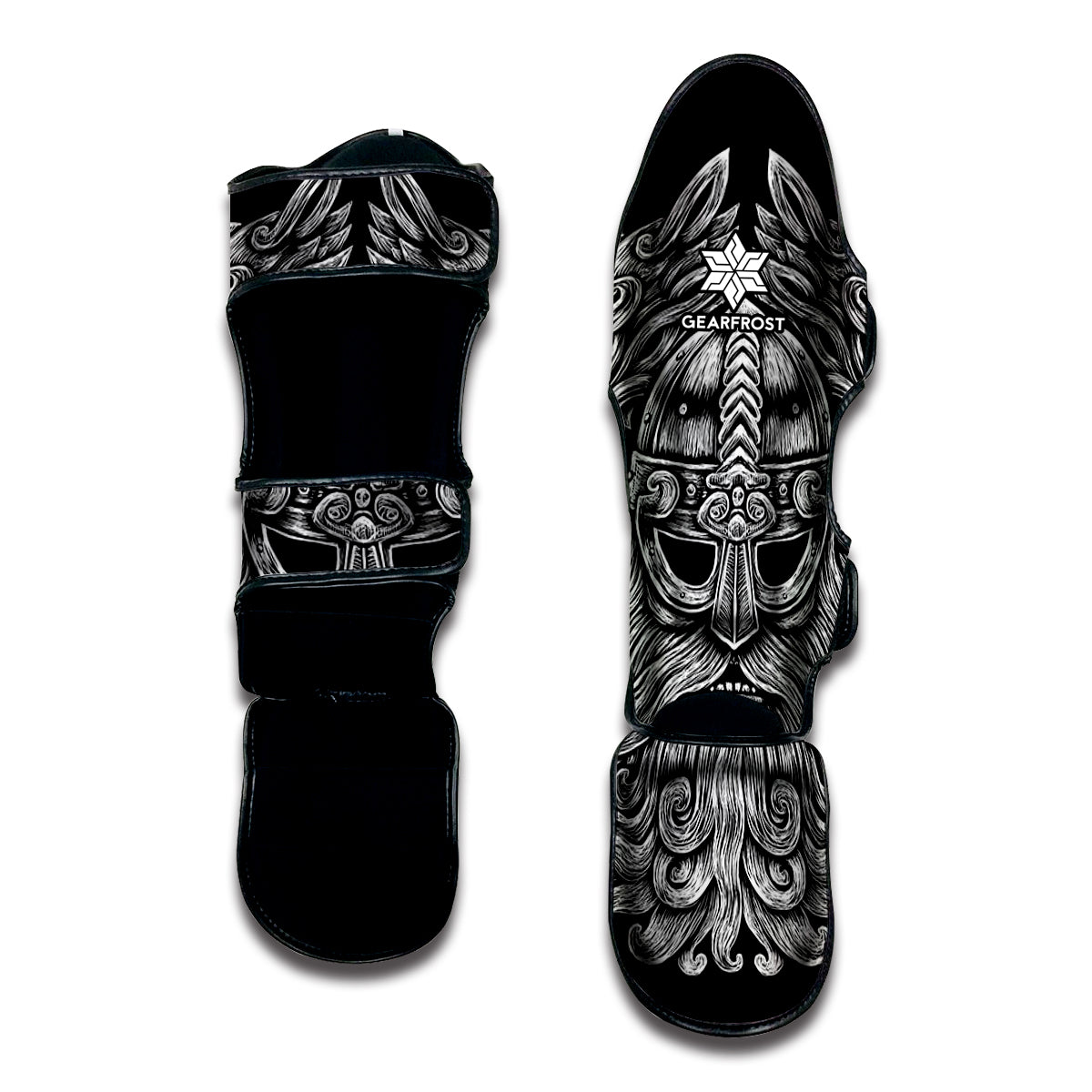 Black And White Odin With Wolfs Print Muay Thai Shin Guard