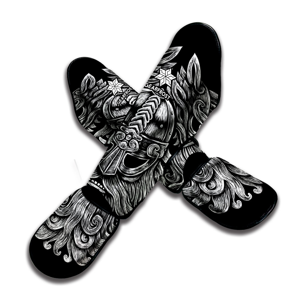 Black And White Odin With Wolfs Print Muay Thai Shin Guard