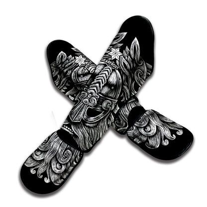 Black And White Odin With Wolfs Print Muay Thai Shin Guard