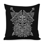 Black And White Odin With Wolfs Print Pillow Cover