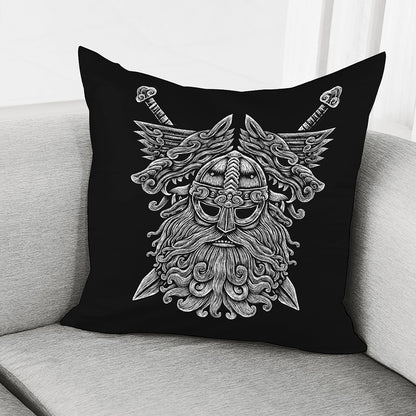 Black And White Odin With Wolfs Print Pillow Cover