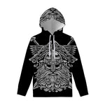 Black And White Odin With Wolfs Print Pullover Hoodie