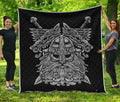 Black And White Odin With Wolfs Print Quilt