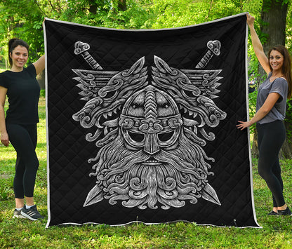 Black And White Odin With Wolfs Print Quilt