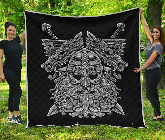 Black And White Odin With Wolfs Print Quilt