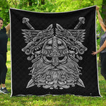 Black And White Odin With Wolfs Print Quilt