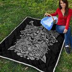 Black And White Odin With Wolfs Print Quilt