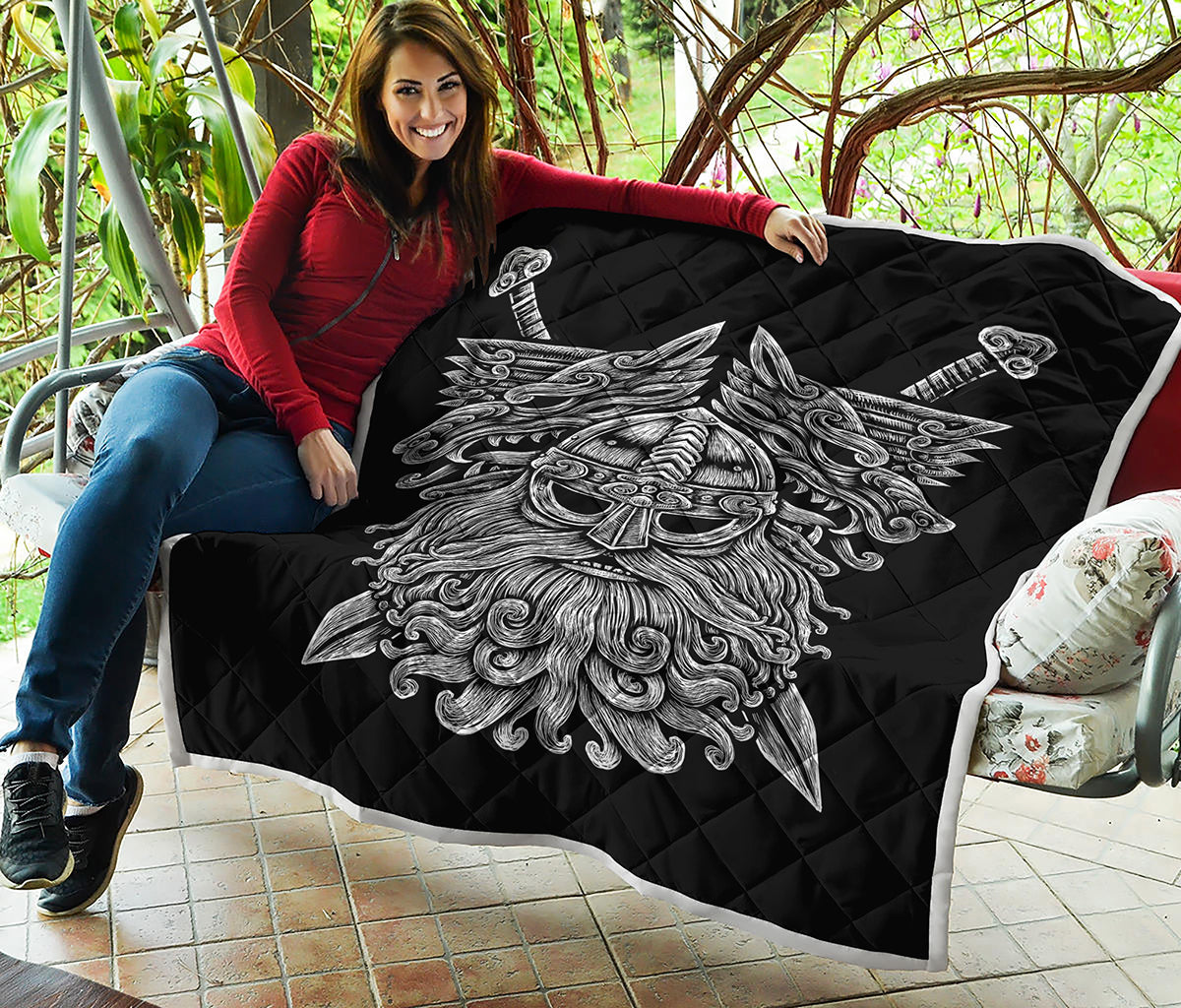 Black And White Odin With Wolfs Print Quilt