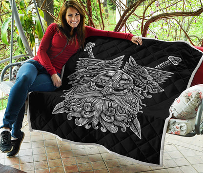 Black And White Odin With Wolfs Print Quilt