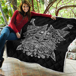 Black And White Odin With Wolfs Print Quilt
