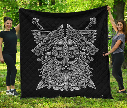Black And White Odin With Wolfs Print Quilt