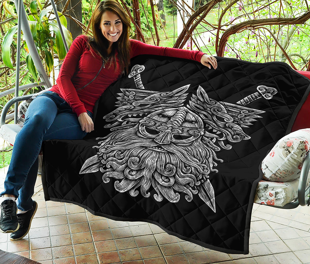 Black And White Odin With Wolfs Print Quilt