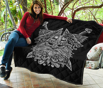 Black And White Odin With Wolfs Print Quilt