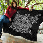 Black And White Odin With Wolfs Print Quilt