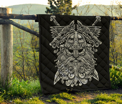 Black And White Odin With Wolfs Print Quilt