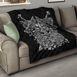 Black And White Odin With Wolfs Print Quilt