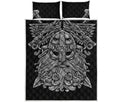 Black And White Odin With Wolfs Print Quilt Bed Set