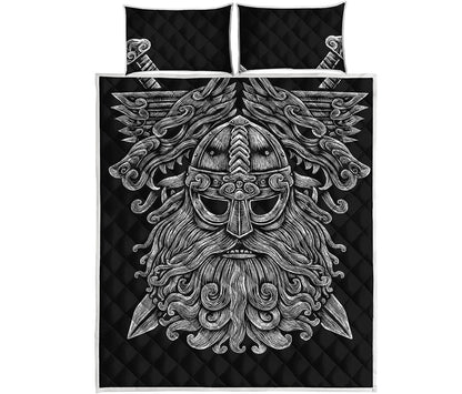 Black And White Odin With Wolfs Print Quilt Bed Set