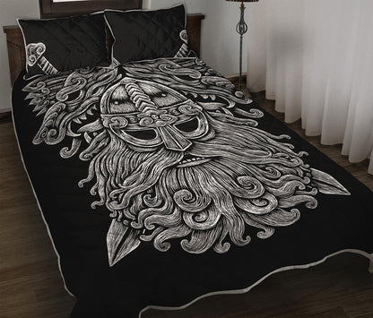 Black And White Odin With Wolfs Print Quilt Bed Set
