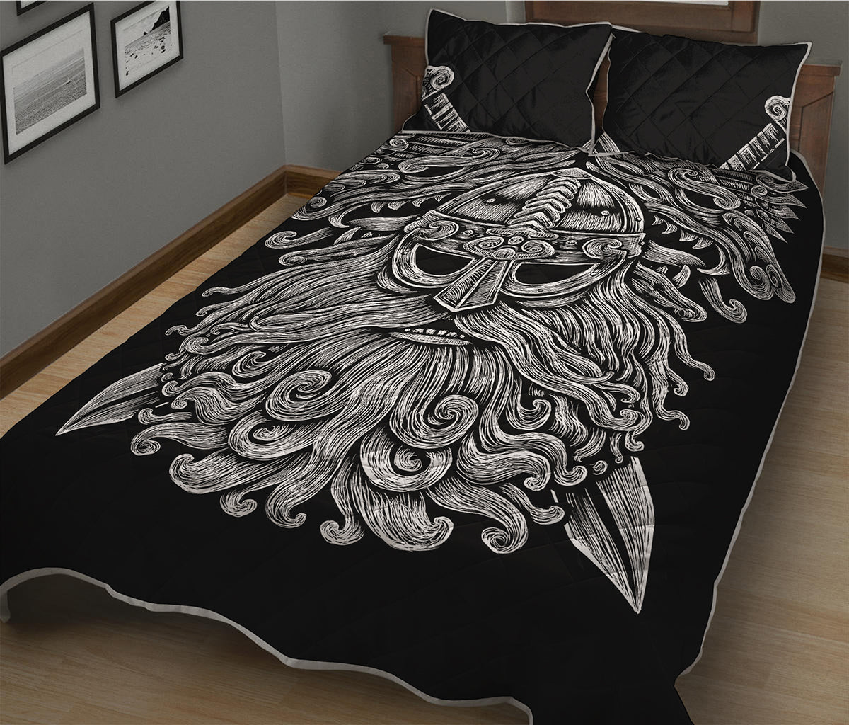 Black And White Odin With Wolfs Print Quilt Bed Set