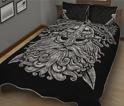 Black And White Odin With Wolfs Print Quilt Bed Set