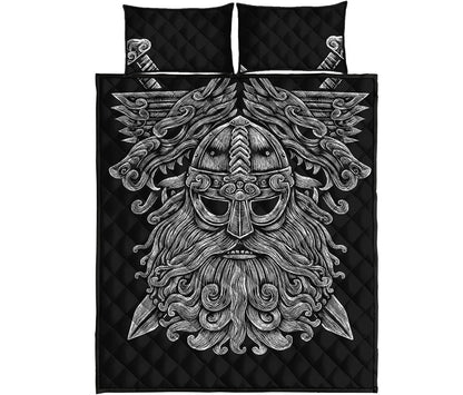 Black And White Odin With Wolfs Print Quilt Bed Set