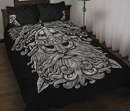 Black And White Odin With Wolfs Print Quilt Bed Set